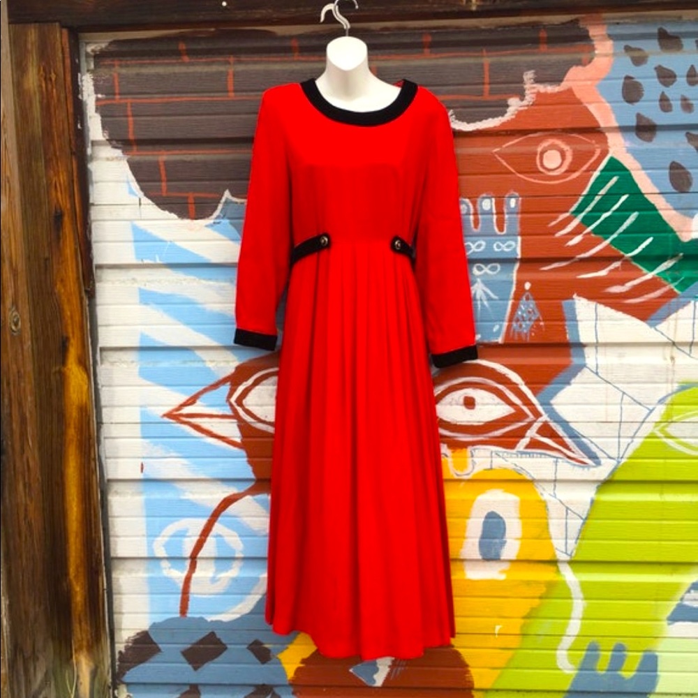 Vintage 80s Red Cocktail Dress Size 8